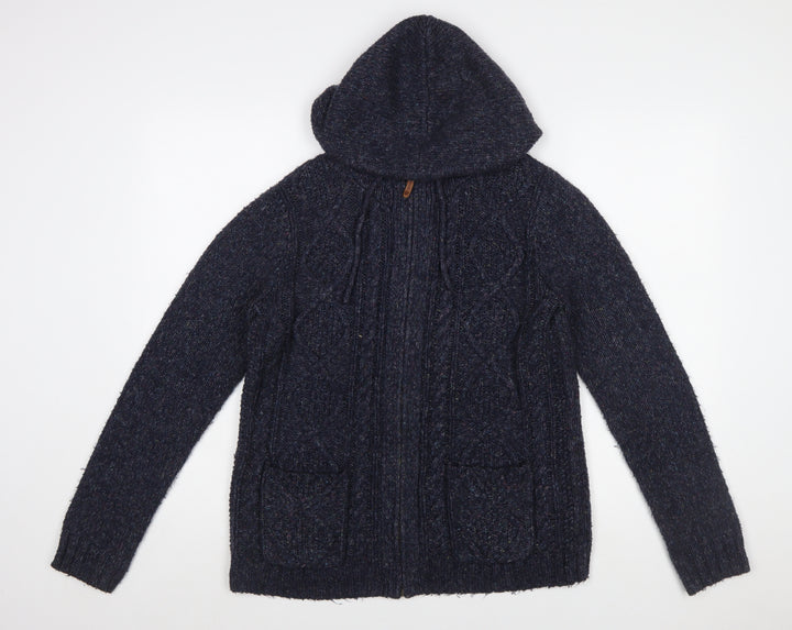 Fat Face Women's Navy Hooded Cable-Knit Full Zip Cardigan Size 12