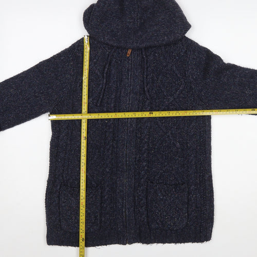Fat Face Women's Navy Hooded Cable-Knit Full Zip Cardigan Size 12