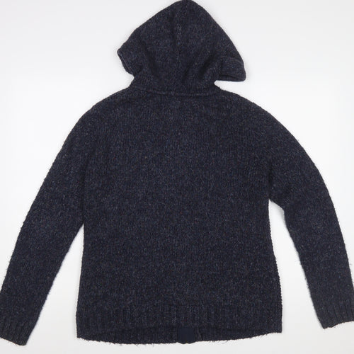 Fat Face Women's Navy Hooded Cable-Knit Full Zip Cardigan Size 12