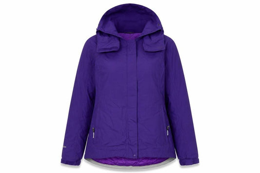 Front view of Karrimor Women’s Purple Waterproof Hooded Rain Jacket, size UK 12