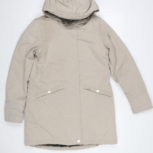 Elvine Womens Beige Long Hooded Parka Coat Size S