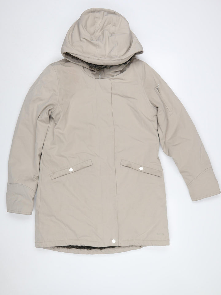 Elvine Womens Beige Long Hooded Parka Coat Size S