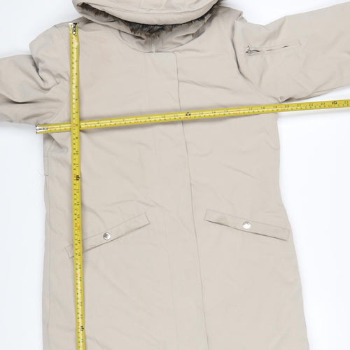 Elvine Womens Beige Long Hooded Parka Coat Size S