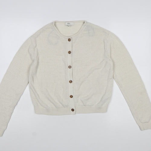 Marks and Spencer Women Ivory Cotton Blend Button Cardigan Size S