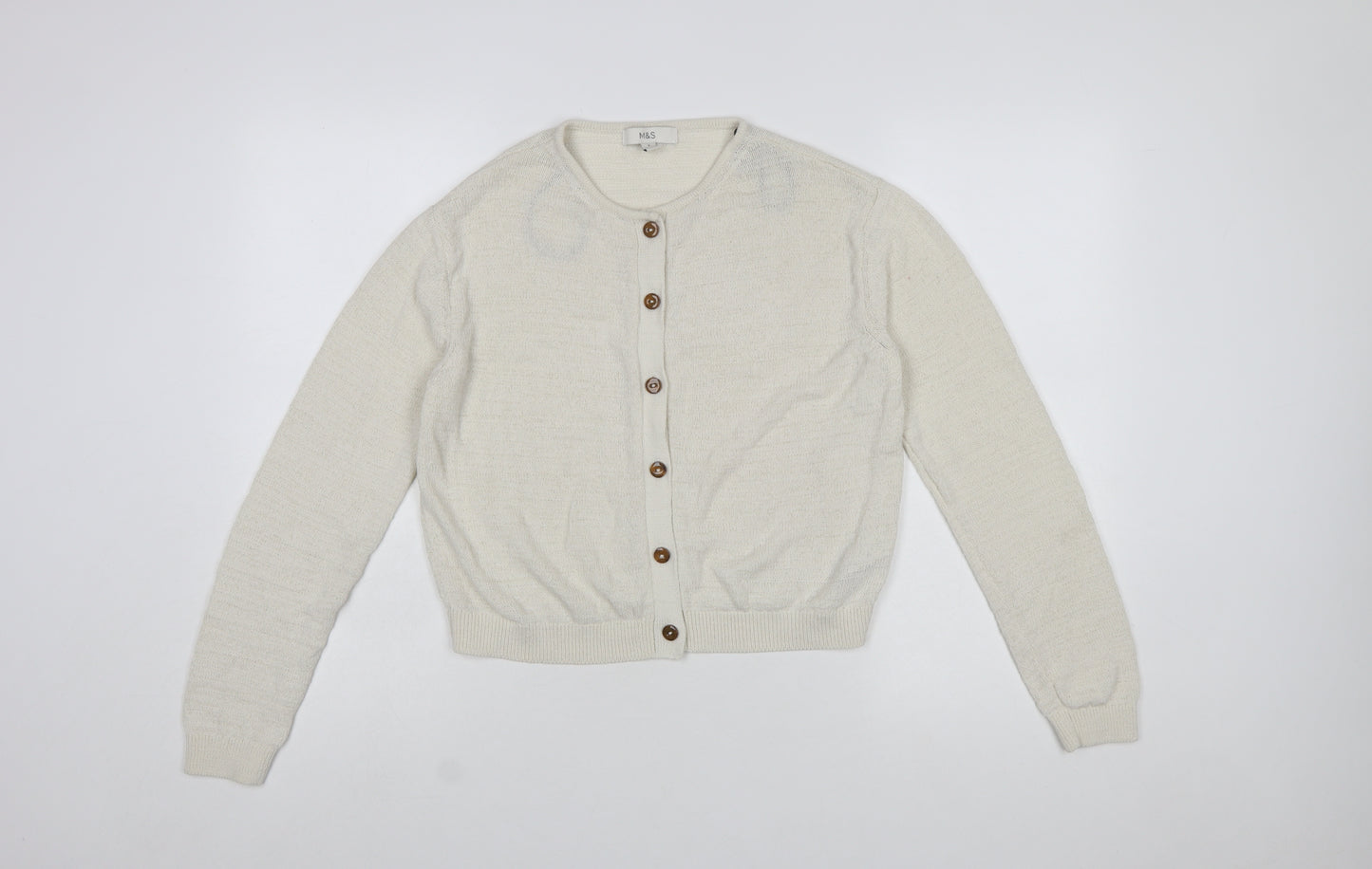 Marks and Spencer Women Ivory Cotton Blend Button Cardigan Size S