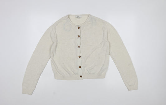Marks and Spencer Women Ivory Cotton Blend Button Cardigan Size S