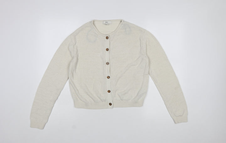 Marks and Spencer Women Ivory Cotton Blend Button Cardigan Size S