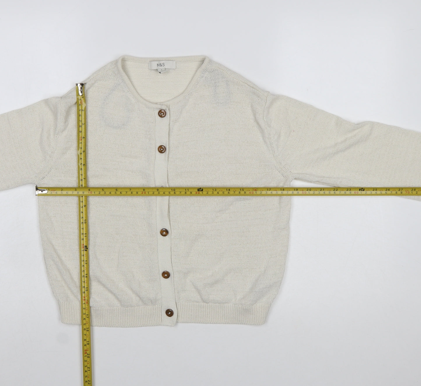 Marks and Spencer Women Ivory Cotton Blend Button Cardigan Size S