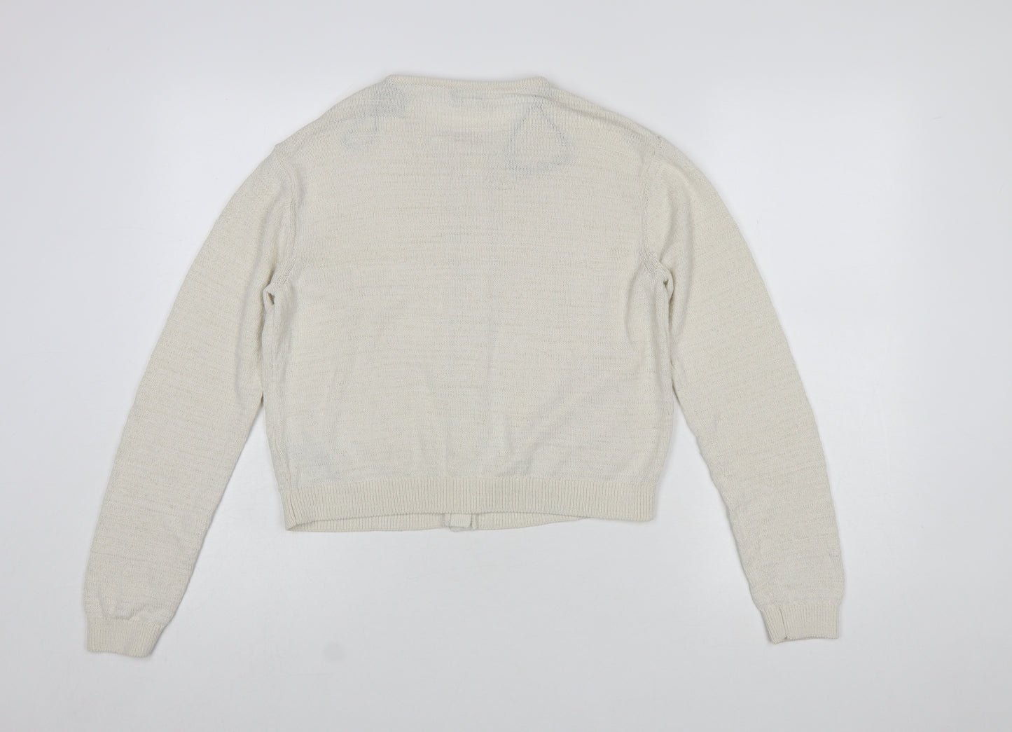 Marks and Spencer Women Ivory Cotton Blend Button Cardigan Size S