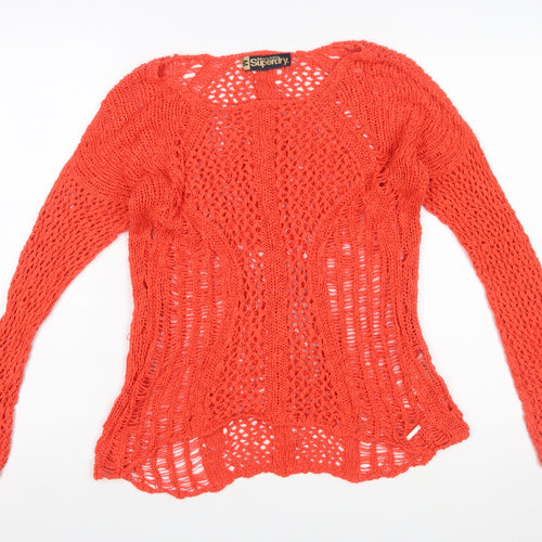 Superdry Womens Red Open Knit Cotton Jumper Size M
