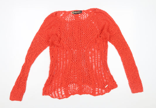 Superdry Womens Red Open Knit Cotton Jumper Size M