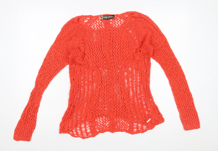 Superdry Womens Red Open Knit Cotton Jumper Size M