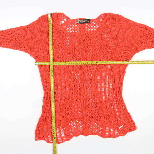 Superdry Womens Red Open Knit Cotton Jumper Size M