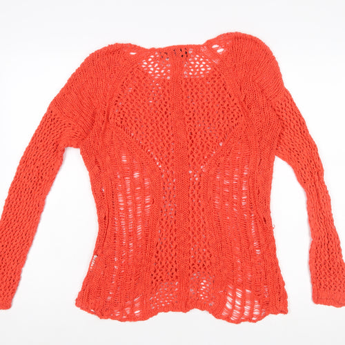 Superdry Womens Red Open Knit Cotton Jumper Size M