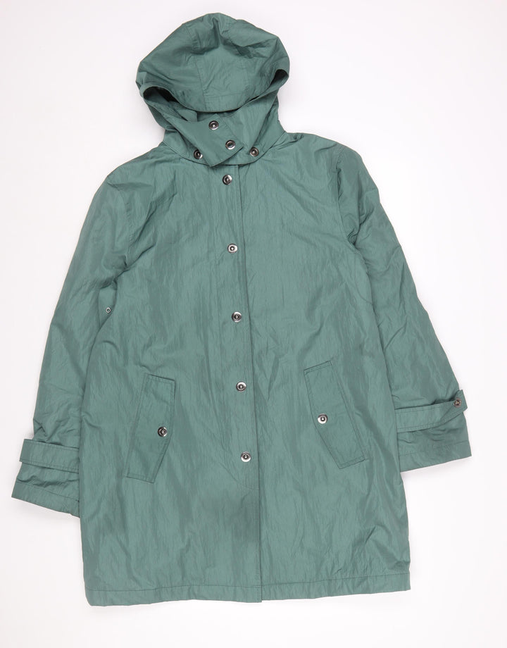 Four Seasons London Women's Green Hooded Long Rain Coat Size L