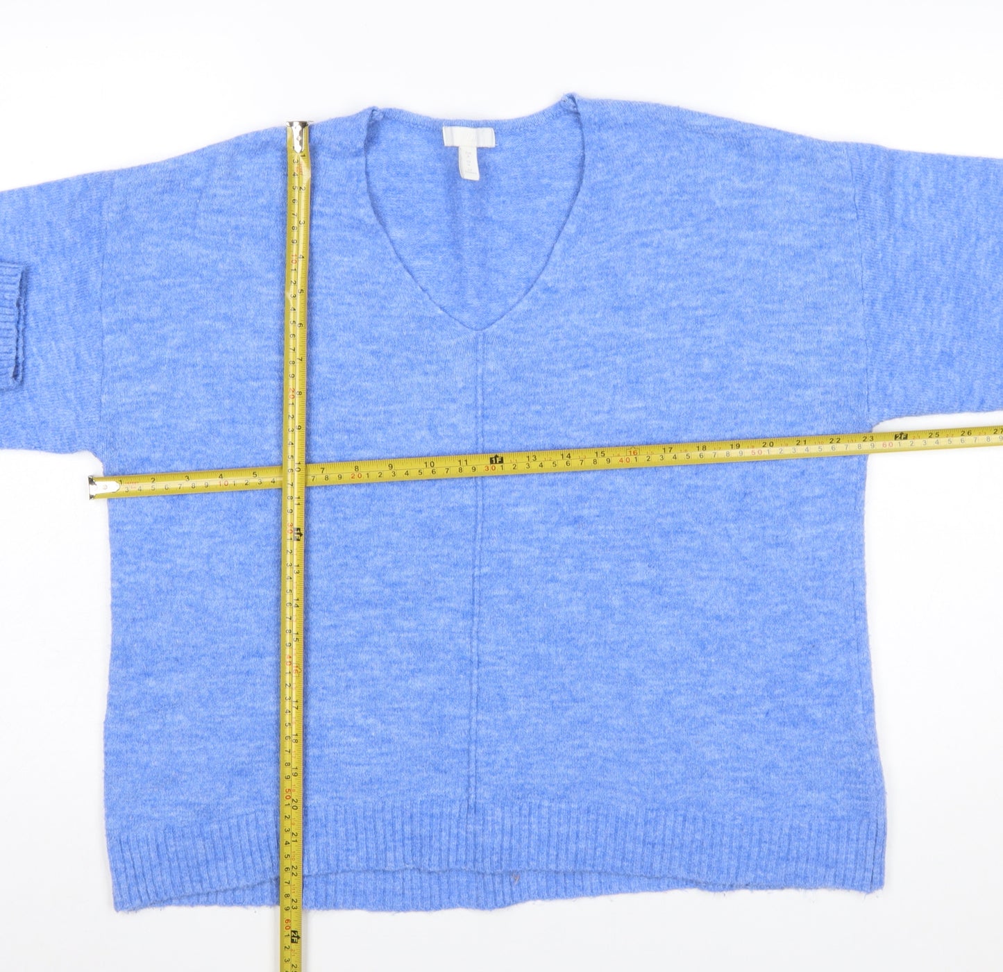 H&M Women Blue V-Neck Pullover Jumper Size M Relaxed Fit Wool Blend