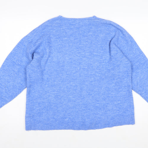 H&M Women Blue V-Neck Pullover Jumper Size M Relaxed Fit Wool Blend