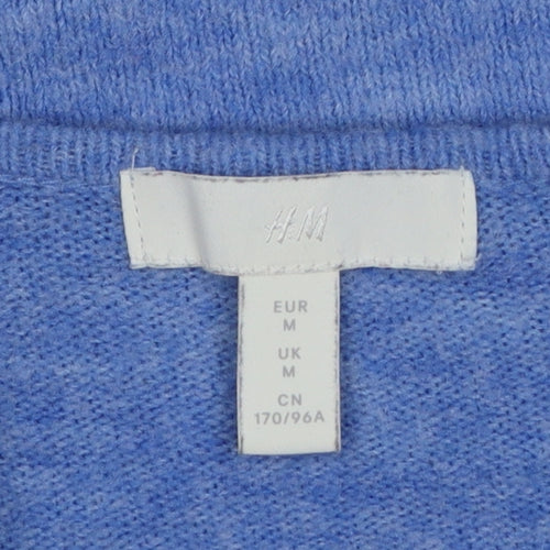 H&M Women Blue V-Neck Pullover Jumper Size M Relaxed Fit Wool Blend