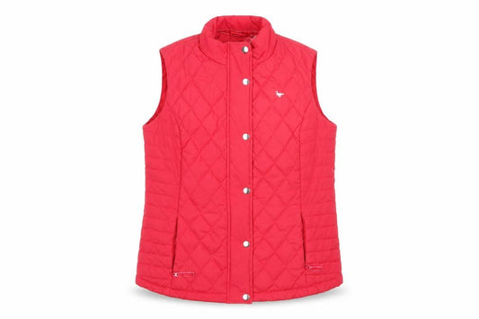 Front view of Country Rose Women's Pink Quilted Sleeveless Waistcoat, size S