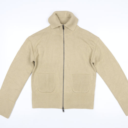 Marks and Spencer Women Beige XS Full Zip High Neck Jumper