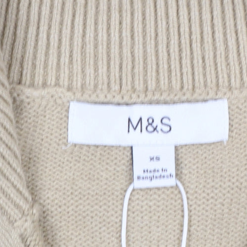 Marks and Spencer Women Beige XS Full Zip High Neck Jumper