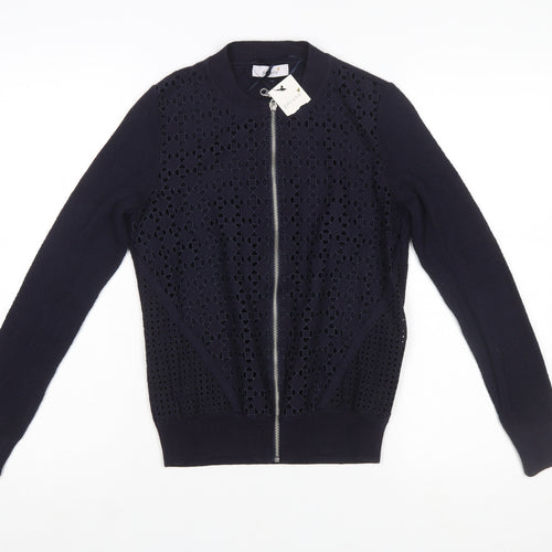 Marks and Spencer Per Una Women's Navy Blue Full Zip Cotton Jumper Size 8