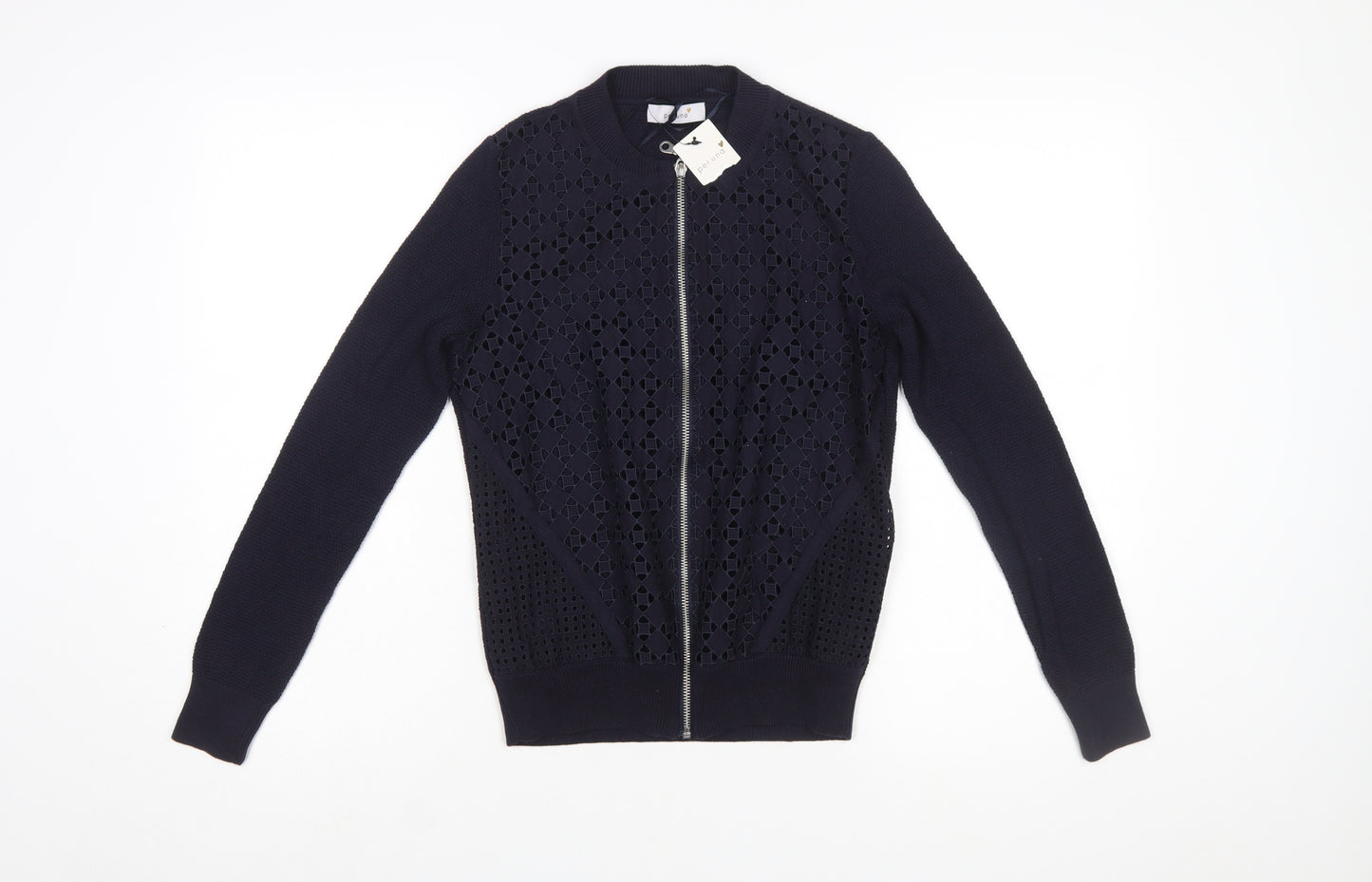 Marks and Spencer Per Una Women's Navy Blue Full Zip Cotton Jumper Size 8