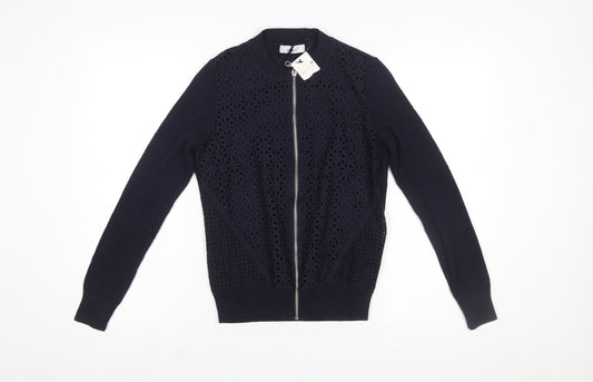 Marks and Spencer Per Una Women's Navy Blue Full Zip Cotton Jumper Size 8