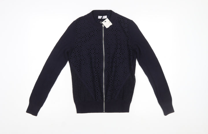 Marks and Spencer Per Una Women's Navy Blue Full Zip Cotton Jumper Size 8