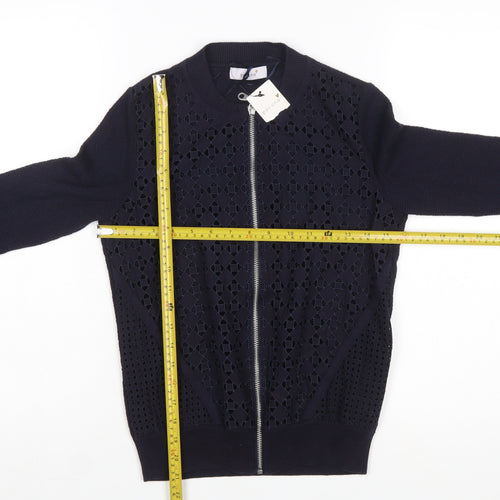 Marks and Spencer Per Una Women's Navy Blue Full Zip Cotton Jumper Size 8