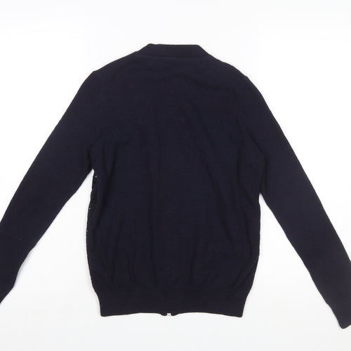 Marks and Spencer Per Una Women's Navy Blue Full Zip Cotton Jumper Size 8