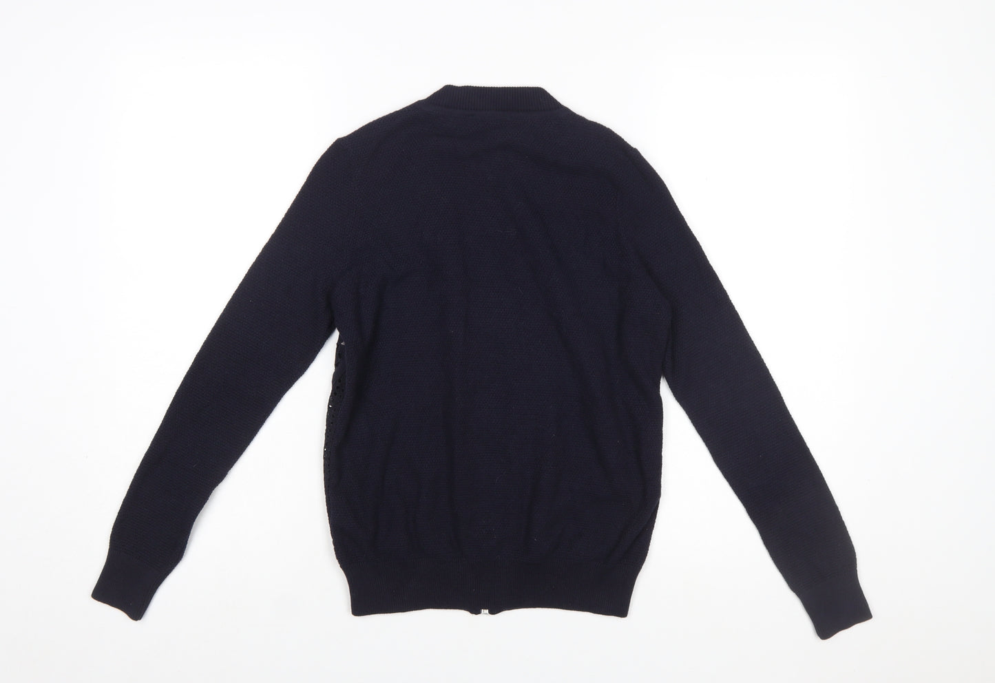 Marks and Spencer Per Una Women's Navy Blue Full Zip Cotton Jumper Size 8