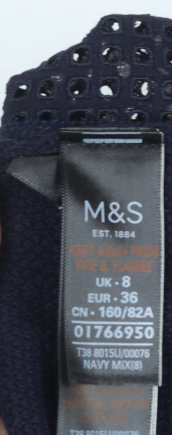 Marks and Spencer Per Una Women's Navy Blue Full Zip Cotton Jumper Size 8