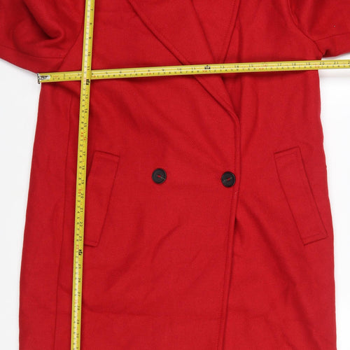Zara Women Red Wool Blend Long Overcoat Size 12 Classic Style