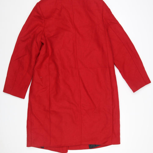 Zara Women Red Wool Blend Long Overcoat Size 12 Classic Style
