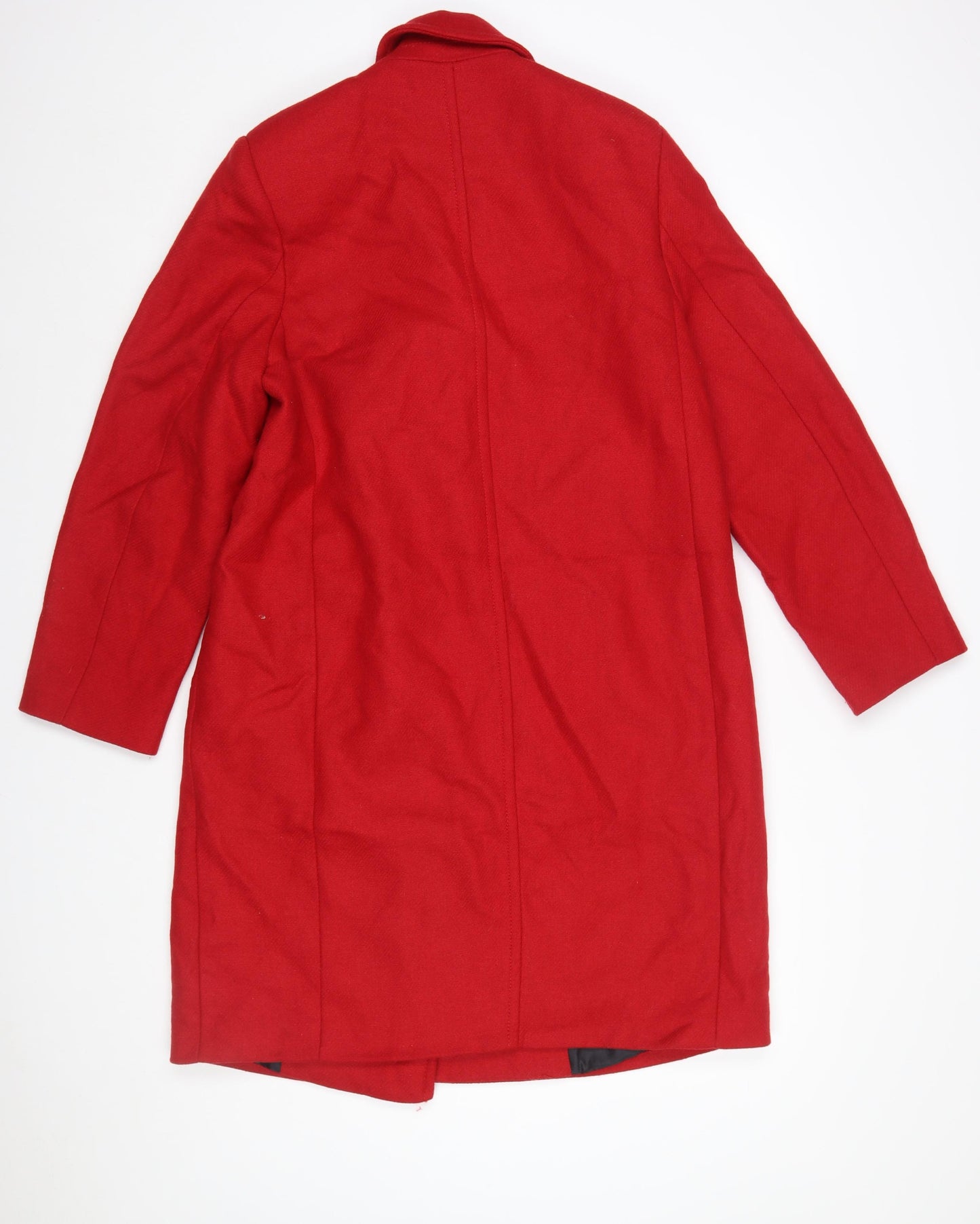 Zara Women Red Wool Blend Long Overcoat Size 12 Classic Style