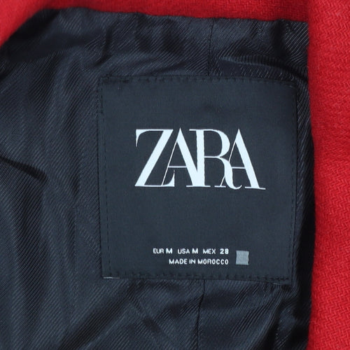 Zara Women Red Wool Blend Long Overcoat Size 12 Classic Style