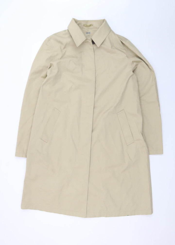 Uniqlo Women's Beige Long Trench Coat L Collared Classic Style