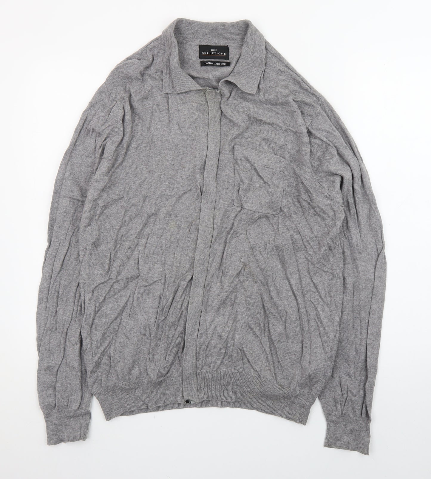 Marks and Spencer Women’s Grey Full Zip Cardigan L Cotton Cashmere