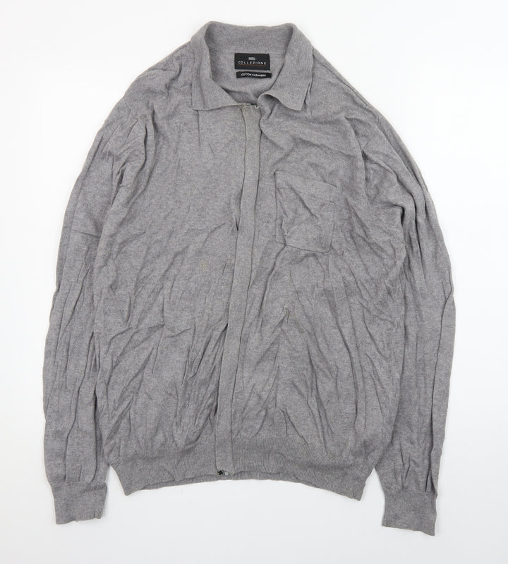 Marks and Spencer Women’s Grey Full Zip Cardigan L Cotton Cashmere