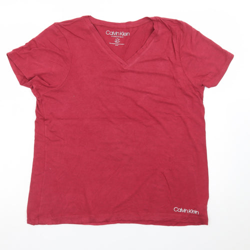 Calvin Klein Men's Red V-Neck Cotton T-Shirt L Lightweight