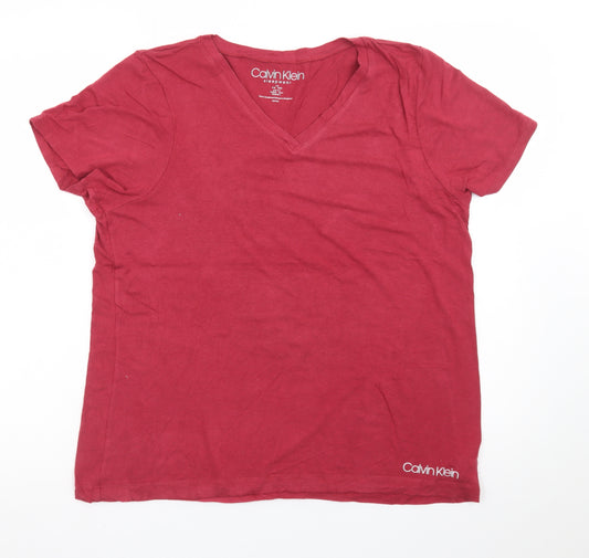 Calvin Klein Men's Red V-Neck Cotton T-Shirt L Lightweight