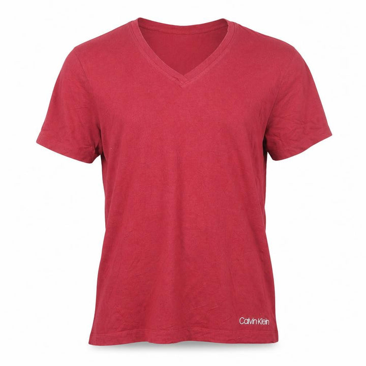 Calvin Klein Men's Red V-Neck Cotton T-Shirt L Lightweight