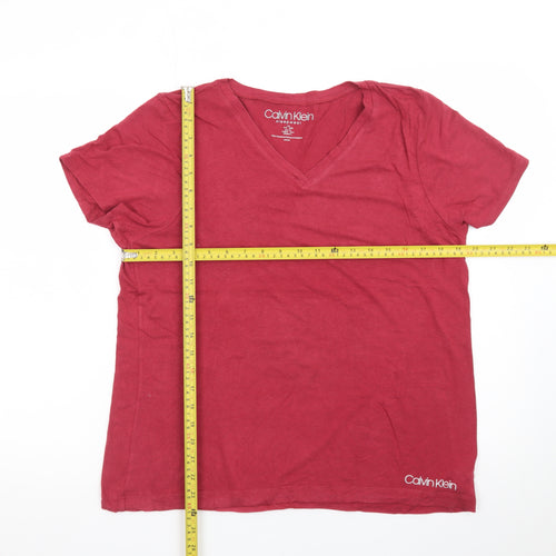 Calvin Klein Men's Red V-Neck Cotton T-Shirt L Lightweight