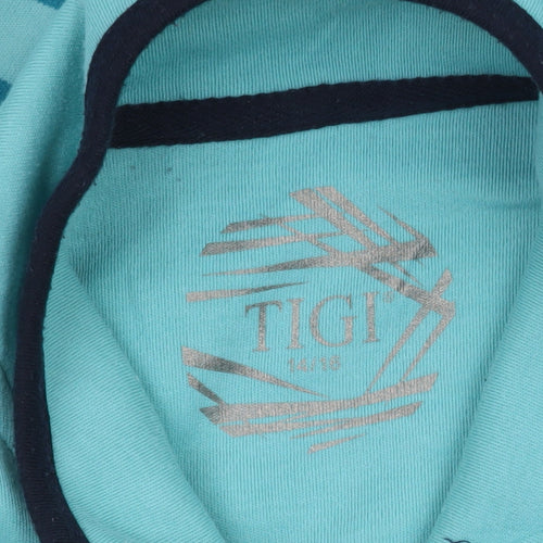 TIGI Teens Blue Striped Henley Sweatshirt 14/16 Cotton Long Sleeve