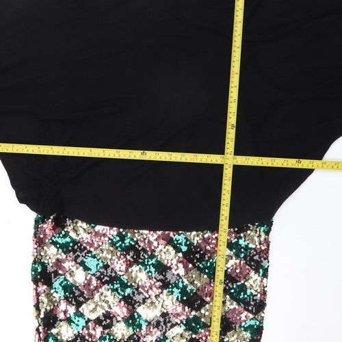 Phase Eight Women Black Sequin Geometric Bodycon Dress Size 16