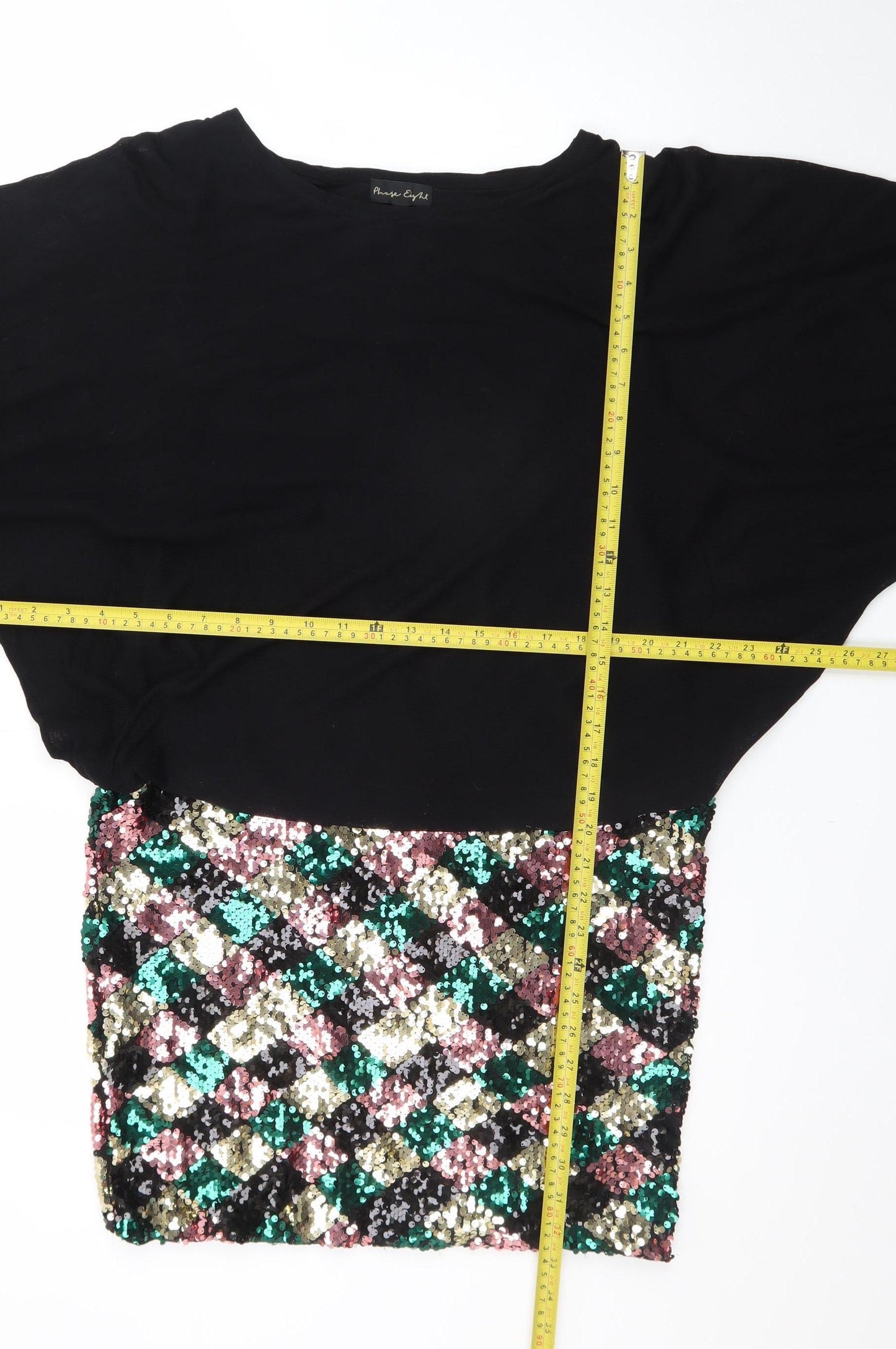 Phase Eight Women Black Sequin Geometric Bodycon Dress Size 16