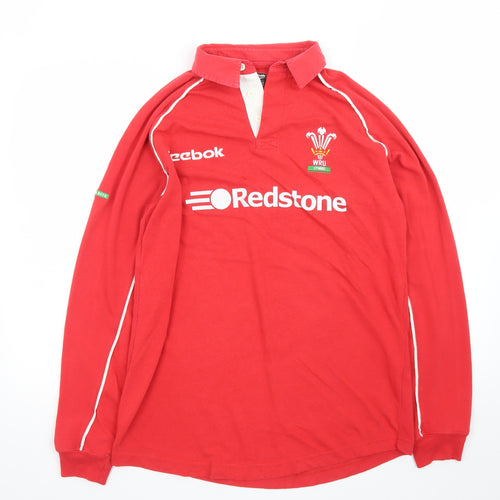 Reebok Wales Rugby Red Long Sleeve Men's Polo Shirt Size S