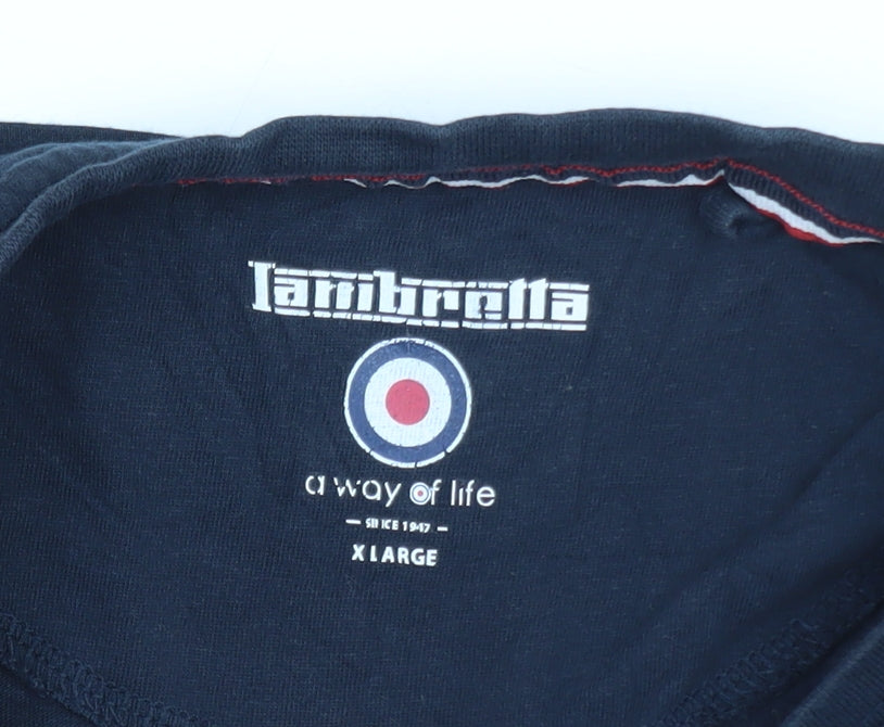 Lambretta Men's Blue XL Retro Crew Neck Cotton T-Shirt