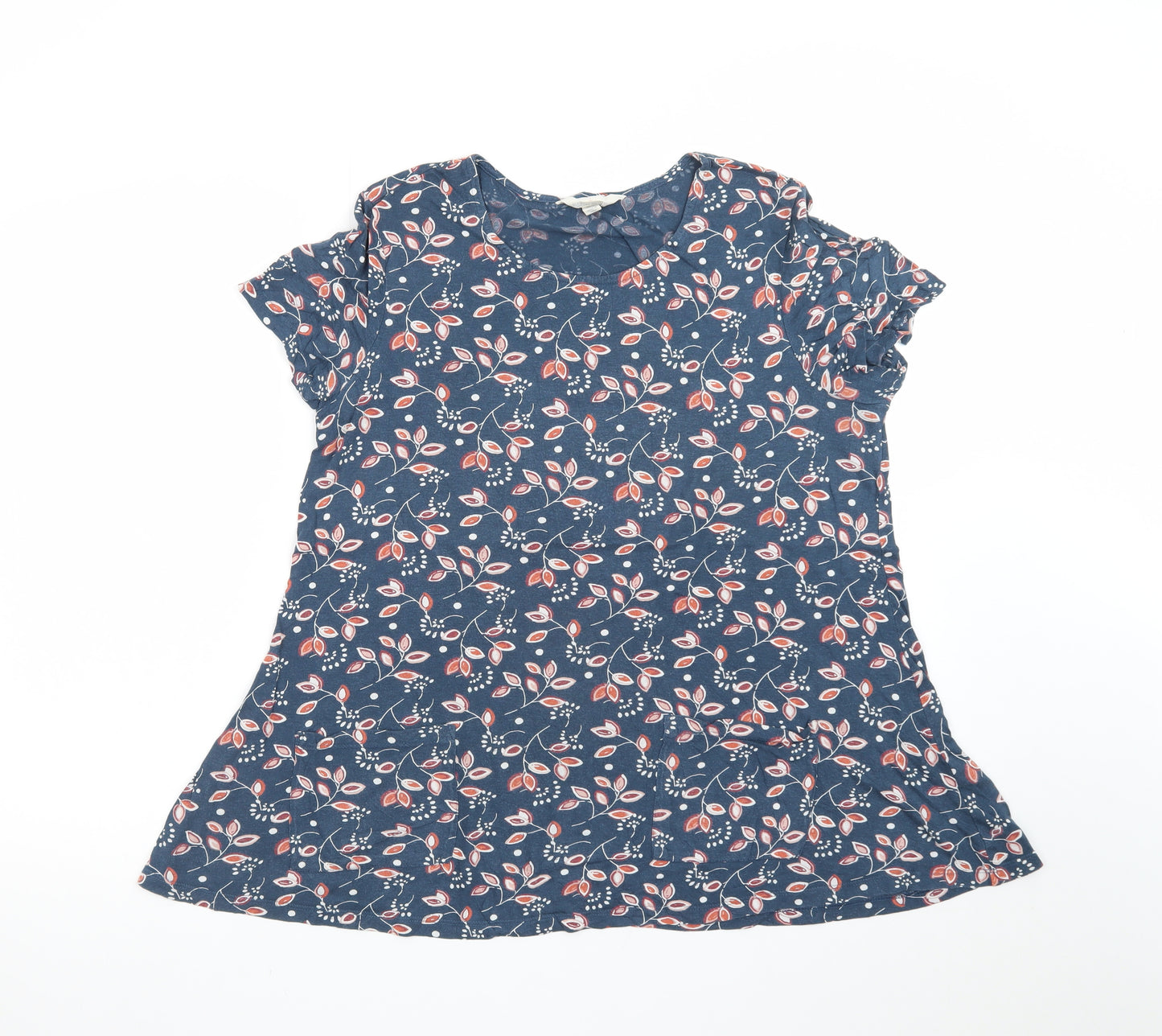 Seasalt Cornwall Womens Blue Floral Organic Cotton T-Shirt UK 12